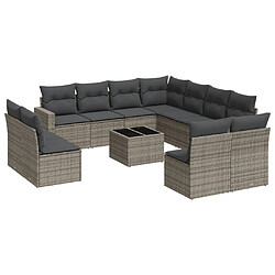 vidaXL Salon de jardin avec coussins 12 pcs gris résine tressée