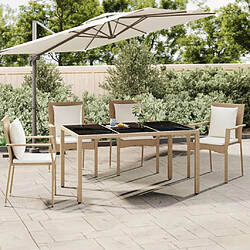 vidaXL Table de jardin plateau en verre Résine tressée verre trempé