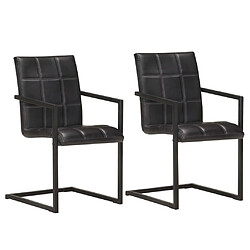 vidaXL Chaises à manger cantilever lot de 2 noir cuir véritable 