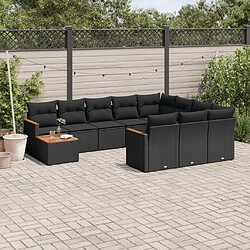 vidaXL Salon de jardin 11 pcs avec coussins noir résine tressée