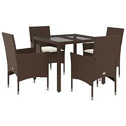 vidaXL Ensemble à manger de jardin et coussins 5pcs marron rotin verre