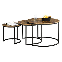 Lot de 3 tables basses gigognes Arvidsjaur Effet bois foncé Rondes [en.casa] 