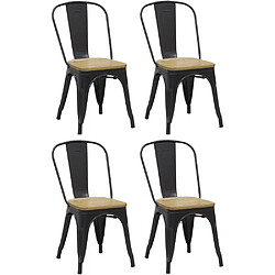 Aubry Gaspard Chaise industrielle en métal et bois d'orme huilé (Lot de 4) noir.