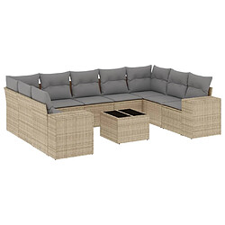 vidaXL Salon de jardin avec coussins 10 pcs beige résine tressée