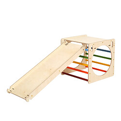 KateHaa Activity Cube en bois avec mur d'escalade aux couleurs de l'arc-en-ciel | Structure / Cadre d'escalade d'intérieur pour enfants | Jouets Montessori