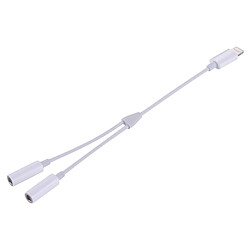 Wewoo Adaptateur pour iPhone, iPad, Samsung, Huawei, Xiaomi, HTC 16cm 2 en 1 double 3.5mm femelle à Lightning audio mâle,