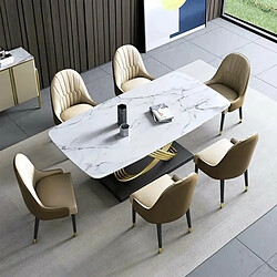 Meubler Design Table À Manger Céramique Effet Marbre Blanc Pied Couleur Or Genius