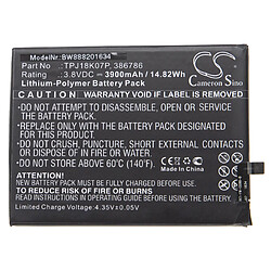 vhbw batterie remplace Wiko TPJ18K07P, 386786 pour smartphone (3900mAh, 3,8V, Li-Polymère)