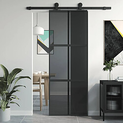 vidaXL Porte coulissante noir 76x205 cm verre trempé aluminium