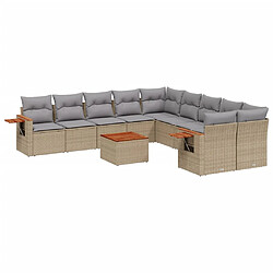 vidaXL Salon de jardin 11 pcs avec coussins beige résine tressée