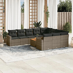 Maison Chic Salon de jardin 11 pcs avec coussins, Ensemble Tables et chaises d'extérieur gris résine tressée -GKD236817