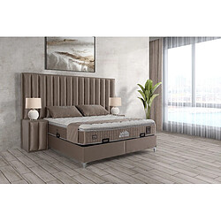 Acheter Vivenla Ensemble de lit coffre 180x200 en velours taupe avec un matelas à ressorts ensachés 7 zones de confort de la collection NEW YORK