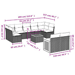 vidaXL Salon de jardin avec coussins 10 pcs gris résine tressée pas cher