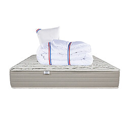 LUXURY LITERIE Matelas 90x190 cm, OrganicCotton, 24 cm, ferme, face été/hiver + 1 oreiller + couette