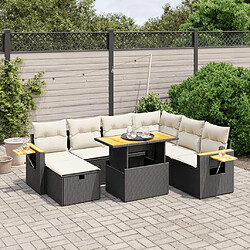 Maison Chic Ensemble Tables et chaises d'extérieur 8 pcs avec coussins,Salon de jardin noir résine tressée -GKD352568