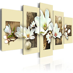 Decoshop26 Tableau toile de décoration murale impression premium en 5 parties sur châssis en bois motif Texture et magnolia 100x50 cm 11_0016263 