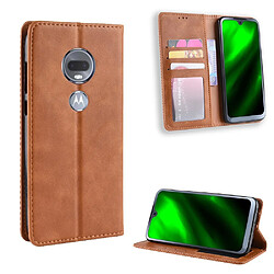 Etui en PU style vintage auto-absorbé avec support marron pour votre Motorola Moto G7