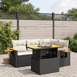 vidaXL Salon de jardin 5 pcs avec coussins noir résine tressée 