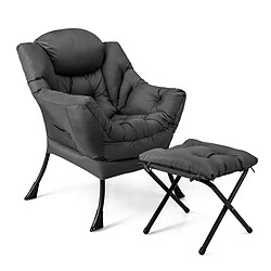 Helloshop26 Fauteuil paresseux avec ottoman fauteuil moderne de loisirs pour la lecture avec oreiller accoudoirs poche latérale et repose-pieds pour salon chambre bureau gris 20_0008584 