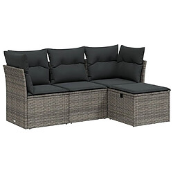 vidaXL Salon de jardin 4 pcs avec coussins gris résine tressée