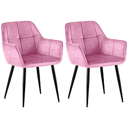 Decoshop26 Lot de 2 chaises de salle à manger design retro coutures décoratives en carrées assise en velours rose 10_0001537