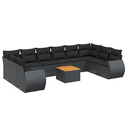 vidaXL Salon de jardin 11 pcs avec coussins noir résine tressée