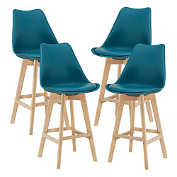 Helloshop26 Lot de 4 tabourets de bar plastique synthétique hêtre 105x48x58 cm turquoise 03_0008823 