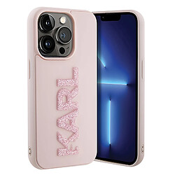 Karl Lagerfeld Coque pour iPhone 15 Pro Bi-matière Dos Effet Cuir Bords Rehaussés Rose Poudré