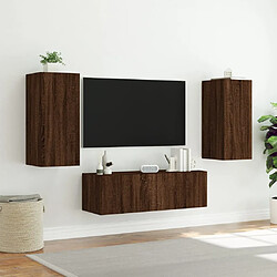 Maison Chic Lot de 3 Meuble TV muraux, Banc TV avec lumières LED pour salon, Meuble de rangement chêne marron -GKD99062 pas cher