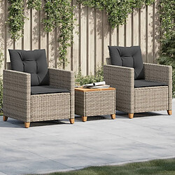 Maison Chic Ensemble de bistro 3 pcs coussins,Table + chaises + coussins de jardin gris résine tressée acacia -GKD975409