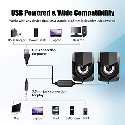 Universal Mini haut-parleurs, haut-parleurs de bureau câblés pour PC, voix stéréo 2.0 pour ordinateur portable alimenté par USB, ordinateur, MAC, tapis, téléphone mobile | Haut-parleur d'ordinateur (noir) pas cher