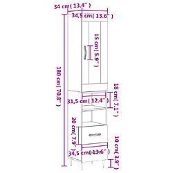 vidaXL Buffet haut Noir 34,5x34x180 cm Bois d'ingénierie pas cher