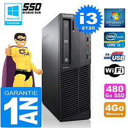 PC Lenovo M92p SFF Core I3-2120 Ram 4Go Disque 480 Go SSD Graveur DVD Wifi W7 - Occasion