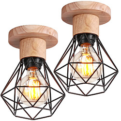 Stoex (2PCS)Plafonnier Rétro Luminaire Plafonnier Vintage Noir Plafonnier Moderne Plafonnier Intérieur Lampe de Plafond en Bois Et Métal 