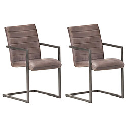 vidaXL Chaises à manger cantilever lot de 2 marron cuir véritable