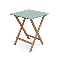 Table de jardin bistrot 60x60cm - Barcelona Bois / Vert de gris - pliante bicolore carrée en acacia avec 2 chaises pliables | sweeek pas cher