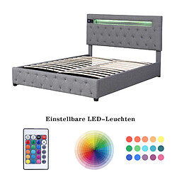 KOMHTOM Lit Double Rembourré 140X200cm Avec Chargement Usb - Lecteur Bluetooth et LED - Espace De Rangement - Tête De Lit Réglable - Gris pas cher