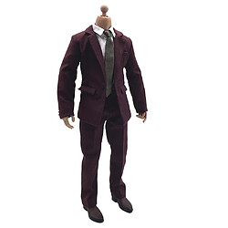 1/6 Echelle Costume à l'Occidentale Veston Chemise Pantalon Cravate Ceinture Homme Vêtements Moderne en Tissu pour Figurine Poupée 12 Pouces - Rouge Foncé 1/6 Echelle vêtement homme costume Occidental