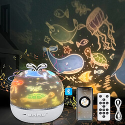 Universal Projecteur 3 en 1 Lampe de nuit pour enfants, haut-parleur LED Bluetooth Projecteur Star 360 ° Rotation Bébé Lampe de chevet pour enfants avec télécommande Décoration de chambre Cadeau pour nouveau-né, (blanc) 