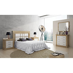 Pegane Ensemble chambre à coucher, tête de lit + 2 tables chevets + commode + miroir mural coloris chêne cambrian, blanc