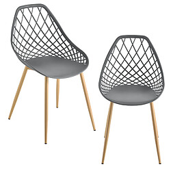 Set de 2 Chaises Warschau Plastique Gris Effet Hêtre [en.casa]