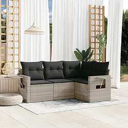 vidaXL Salon de jardin 4 pcs avec coussins gris clair résine tressée 