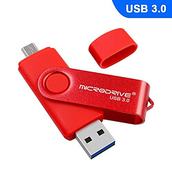 Wewoo Clé USB MicroDrive 64 Go USB 3.0 Téléphone et ordinateur Android Disque U rotatif à double usage en métal Rouge