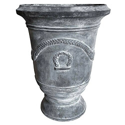 L'Héritier Du Temps Vase Esprit Anduze Vasque Jardinière Pot de Fleurs Décoration Extérieure en Fonte Grise 55,5x55,5x71cm