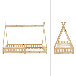 ML-Design Lit d'enfant Tipi naturel anti chute lit en bois de pin aspect maison 200x90 cm