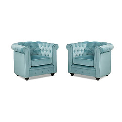 Vente-Unique Lot de 2 Fauteuils CHESTERFIELD - Velours bleu pastel 