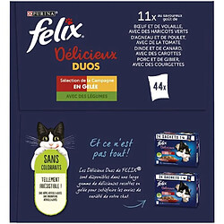 FELIX Tendres Effilés Délicieux Duos en Gelée - Sélection de la Campagne aux Légumes - 44x85 g - Sachets fraîcheur pour chat adulte