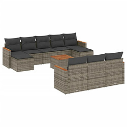 Maison Chic Salon de jardin 11 pcs avec coussins, Ensemble Tables et chaises d'extérieur gris résine tressée -GKD822801