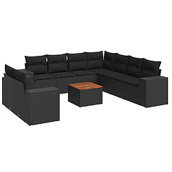 vidaXL Salon de jardin 10 pcs avec coussins noir résine tressée