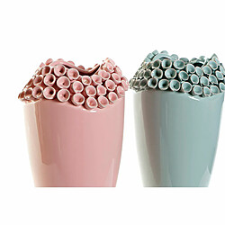 Vase DKD Home Decor Rose Turquoise Grès méditerranéen (2 pcs) (19 x 19 x 33 cm)